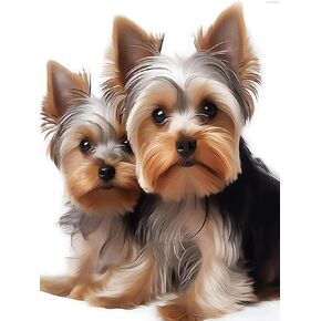 5D Yorkie Dogs Diamond Painting Kits, Kawaii Yorkshire Terrier Puppies Art for Adults, Full Drill Round Gem Art Home Wall Decor Gifts 30x40cm