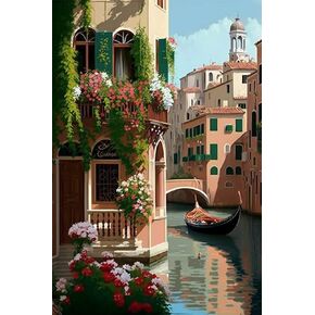 STOJAN 5D Diamond Painting Kits, Diamond Painting Italy Venice Flower House Full Diamond Beginner Digital Painting Gem Paste Art, Suitable for Wall Decor Club Decor Or Gift Giving 12X16Inch