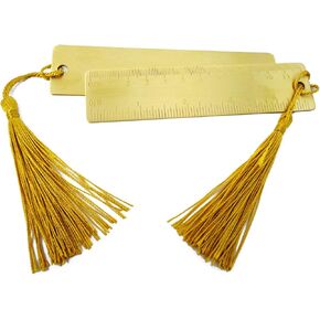 Honbay 2PCS Gold Brass Straight Rulers Metal Copper Bookmarks with Tassels for Home School Library or Travel (5 Inch)