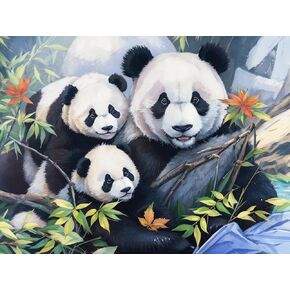 Bimkole 5D Diamond Painting Kits Cute Panda Family, Full Drill Tree Butterfly DIY Rhinestone Embroidery Set Paint with Diamonds Art by Number Kits Cross Stitch Home Wall Craft Decoration (12x16inch)