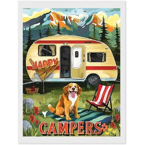 pigpigboss Happy Campers Diamond Painting Kit 5D Full Drill Diamond Painting Arts Crafts Camper Car Dog Diamond Painting by Numbers for Adult Home Decor Gift (12 x 16 inches)