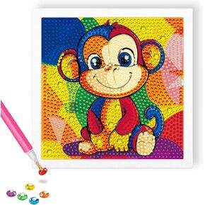 مجموعات فنية REOFREY Diamond للأطفال مع الإطار ، ومجموعات الطلاء الماس للحيوانات DIY Monkey ، والفنون الفنية والحرف الممتعة للفتيات والفتيان الذين تتراوح أعمارهم بين 4،5،6،8،9،10،11،12 ، لعبة تعليمية إبداعية للمبتدئين (7x7 بوصة)