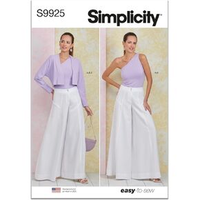 Simplicity Easy to Make Misses' Wide Leg Pants, Knit Shrug and One-Shoulder Top Sewing Pattern Packet, Design Code S9925, Sizes 6-8-10-12-14, Multicolor