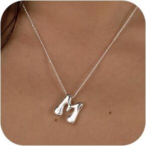 Gold Bubble Letter Necklace for Women Dainty 14K Gold Plated Balloon Initial Necklaces for Women Trendy Cute Chunky Charm Monogram Pendant Name Necklace Fashion Jewelry Gifts for Teens