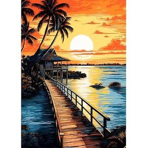 Auremi 5D Sunset Diamond Painting Kits, Beach Diamond Art Painting Kits for Adults DIY Full Drill Diamond Dots Crystal Craft Kits for Home Wall Decor Gifts 11.8x15.7 inch