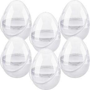 6 Pack 8 Inch Clear Easter Egg Jumbo Transparent Easter Eggs Giant Fillable Easter Eggs with Handles DIY Plastic Egg for Easter Party Decoration