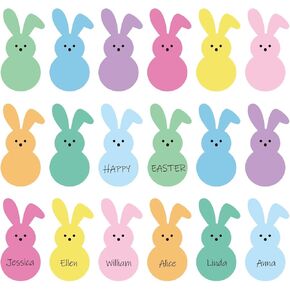 Whaline 54Pcs Easter Bunny Cutouts Colorful Rabbit Shape Paper Cutting with 100Pcs Glue Points Spring Assorted Bulletin Board Decor for DIY Craft Art School Home Party Favor