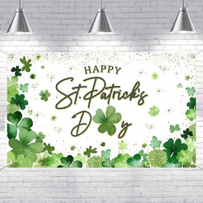 Lofaris Happy St. Patrick's Day Decorations Banner Green Four-leaf Clover Shamrock Clover Garland Banner St Patricks Day Backdrops for Irish-Themed Party Supplies 70.8x43.3(inch)