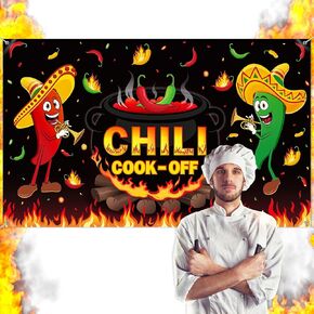Panelee Chili Cook off Decorations 73 x 43 Inch Chili Cook off Banner Photograph Backdrop Background Mexican Fiesta Cooking Party Decorations Supplies