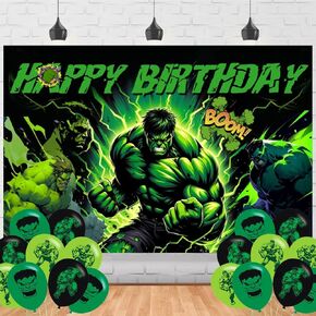 Green Hero Party Supplies5x3FT,Green Hero Backdrop,Cartoon Theme Happy Birthday Party Banner for Boys and Girls Cartoon Anime Party Decoration