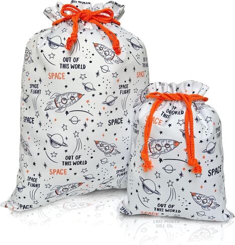 Gather & Knot Drawstring Gift Bags | Premium Canvas | 20" Large 12" Small | Reusable Fabric Wrap for Baby Shower or Boy Birthday | Dinosaur in Kuwait