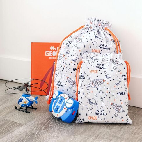 Gather & Knot Drawstring Gift Bags | Premium Canvas | 20" Large 12" Small | Reusable Fabric Wrap for Baby Shower or Boy Birthday | Dinosaur in Kuwait