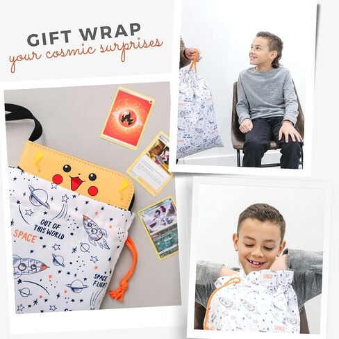 Gather & Knot Drawstring Gift Bags | Premium Canvas | 20" Large 12" Small | Reusable Fabric Wrap for Baby Shower or Boy Birthday | Dinosaur in Kuwait