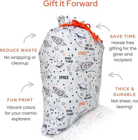 Gather & Knot Drawstring Gift Bags | Premium Canvas | 20" Large 12" Small | Reusable Fabric Wrap for Baby Shower or Boy Birthday | Dinosaur in Kuwait