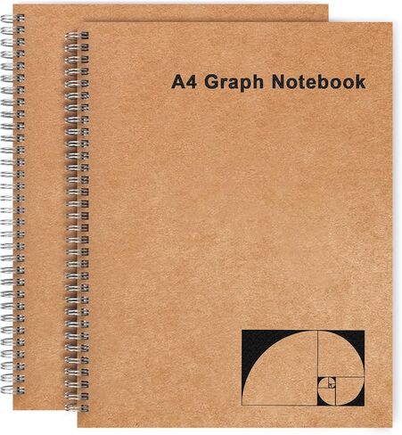 A4 Graph Paper Notebook, 2 Pack Large Spiral Grid Notebook, 200 Pages 100gsm Thick 5mm Square Paper Quad Notebook for Engineering, Math, Taking Notes, Drawing - Kraft Brown Cover, 8.5" x 11" in Kuwait