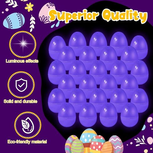Shinyrelief 36 PCS توهج في بيض عيد الفصح المظلم 2.4 بوصة البلاستيك بيض قابلة للملء ، وسلة عيد الفصح حشو هدايا الحفلات إمدادات الزخارف (الأرجواني) in Kuwait