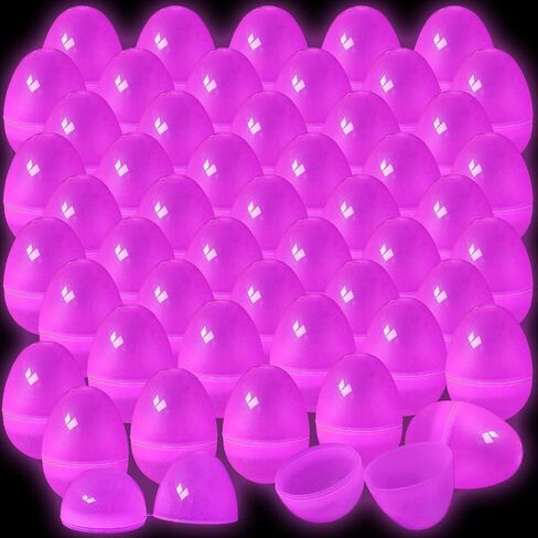 Shinyrelief 36 PCS توهج في بيض عيد الفصح المظلم 2.4 بوصة البلاستيك بيض قابلة للملء ، وسلة عيد الفصح حشو هدايا الحفلات إمدادات الزخارف (الأرجواني) in Kuwait