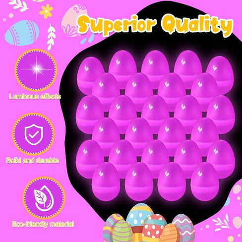 Shinyrelief 36 PCS توهج في بيض عيد الفصح المظلم 2.4 بوصة البلاستيك بيض قابلة للملء ، وسلة عيد الفصح حشو هدايا الحفلات إمدادات الزخارف (الأرجواني) in Kuwait