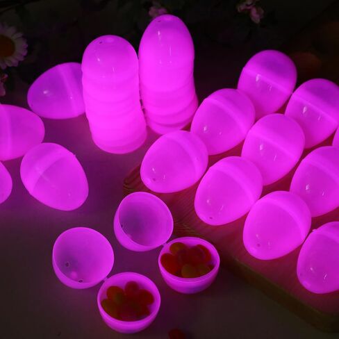 Shinyrelief 36 PCS توهج في بيض عيد الفصح المظلم 2.4 بوصة البلاستيك بيض قابلة للملء ، وسلة عيد الفصح حشو هدايا الحفلات إمدادات الزخارف (الأرجواني) in Kuwait