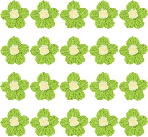 50-Pack Flower Sew on Patches,1.6 Inch Handmade Beautiful Crochet Flowers Crochet Floral Petals DIY Appliques Embellishments for DIY Clothes/Hats/Hair/Bags [Green and Yellow] in Saudi Arabia
