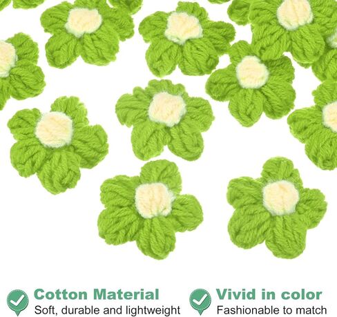 50-Pack Flower Sew on Patches,1.6 Inch Handmade Beautiful Crochet Flowers Crochet Floral Petals DIY Appliques Embellishments for DIY Clothes/Hats/Hair/Bags [Green and Yellow] in Saudi Arabia
