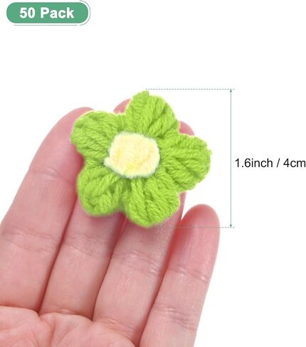 50-Pack Flower Sew on Patches,1.6 Inch Handmade Beautiful Crochet Flowers Crochet Floral Petals DIY Appliques Embellishments for DIY Clothes/Hats/Hair/Bags [Green and Yellow] in Saudi Arabia