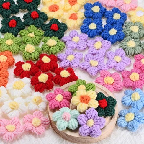 50-Pack Flower Sew on Patches,1.6 Inch Handmade Beautiful Crochet Flowers Crochet Floral Petals DIY Appliques Embellishments for DIY Clothes/Hats/Hair/Bags [Green and Yellow] in Saudi Arabia