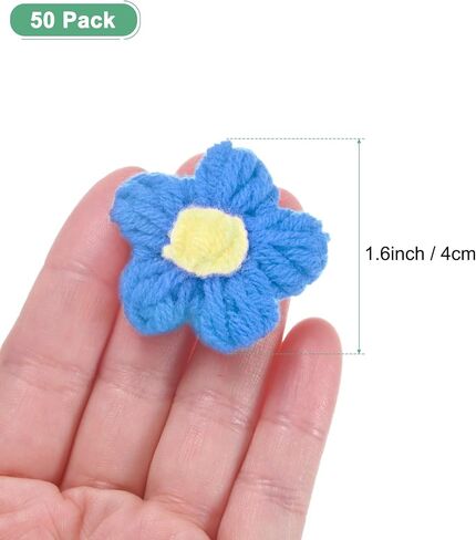 50-Pack Flower Sew on Patches,1.6 Inch Handmade Beautiful Crochet Flowers Crochet Floral Petals DIY Appliques Embellishments for DIY Clothes/Hats/Hair/Bags [Green and Yellow] in Saudi Arabia
