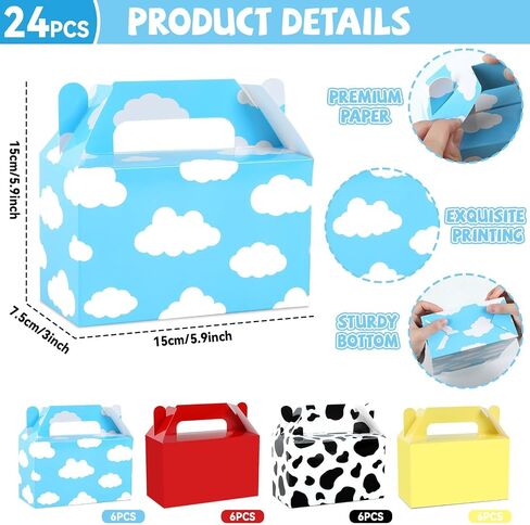 24Pcs Cartoon Story Birthday Party Favor Boxes for Toy Inspired Game Story Party Decorations Cow Print Sky Blue Cloud Treat Boxes Toy Party Goodies Boxes for Kids Baby Shower Party Supplies 5.9×5.9×3 in Kuwait