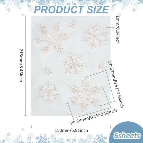 FINGERINSPIRE 6 Sheet Snowflake Rhinestone Iron on Transfer 48 pcs Multi-Snowflake Shape Glass Rhinestone Hotfix Appliques Bisque Color Glitter Rhinestone Hot Melt Patches for Christmas Clothes Decor in Kuwait