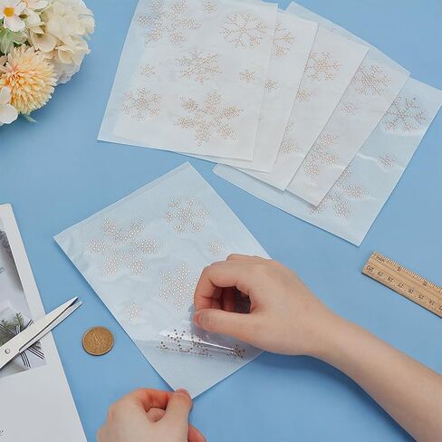 FINGERINSPIRE 6 Sheet Snowflake Rhinestone Iron on Transfer 48 pcs Multi-Snowflake Shape Glass Rhinestone Hotfix Appliques Bisque Color Glitter Rhinestone Hot Melt Patches for Christmas Clothes Decor in Kuwait