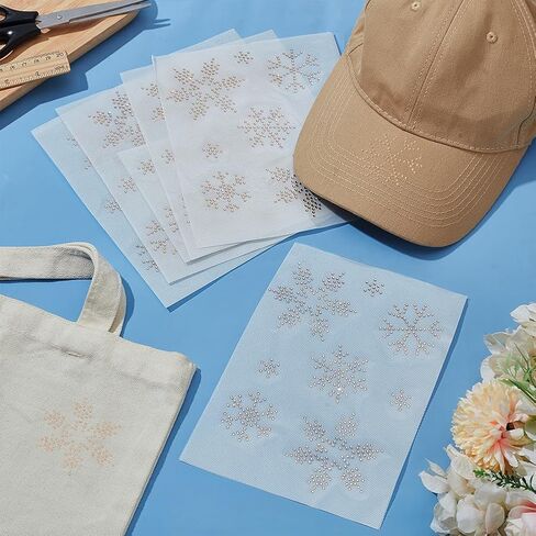 FINGERINSPIRE 6 Sheet Snowflake Rhinestone Iron on Transfer 48 pcs Multi-Snowflake Shape Glass Rhinestone Hotfix Appliques Bisque Color Glitter Rhinestone Hot Melt Patches for Christmas Clothes Decor in Kuwait