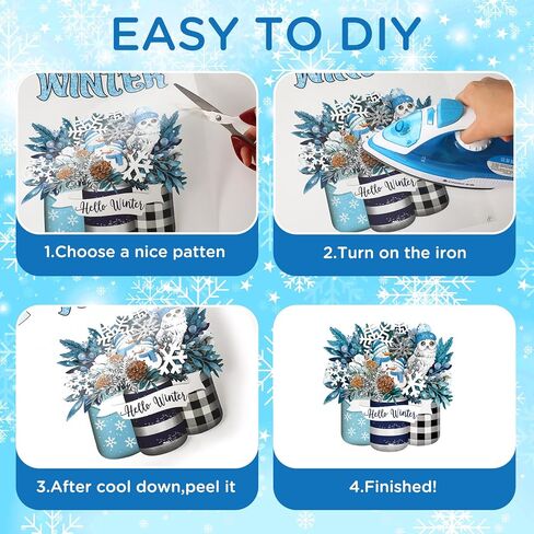 Ferraycle 30 Pcs Winter Iron on Transfers for T Shirts Winter Snow Heat Transfer Blue Ready to Press Decals Stickers Patches Design for Clothing DIY Craft Decoration(Winter Theme) in Kuwait