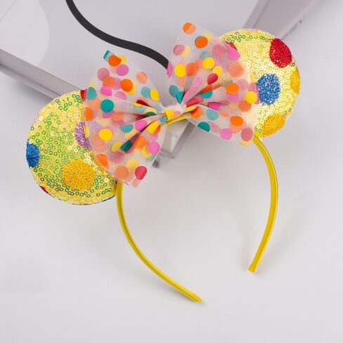 JIAHANG Polka Dot Mic Mouse Ear Headband Sequin Bow Festival Costume Headwear Amusement Park Headpiece for Women Girls in Kuwait