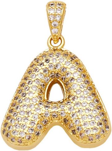 stino Cubic Zirconia Bubble Letter Charm for Jewelry Making, Alphabeta Initial Neclace Pendant, Gold Tone Brass in Saudi Arabia