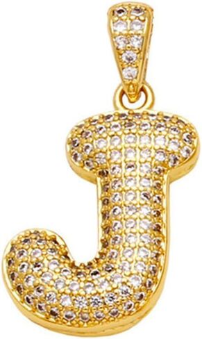 stino Cubic Zirconia Bubble Letter Charm for Jewelry Making, Alphabeta Initial Neclace Pendant, Gold Tone Brass in Saudi Arabia