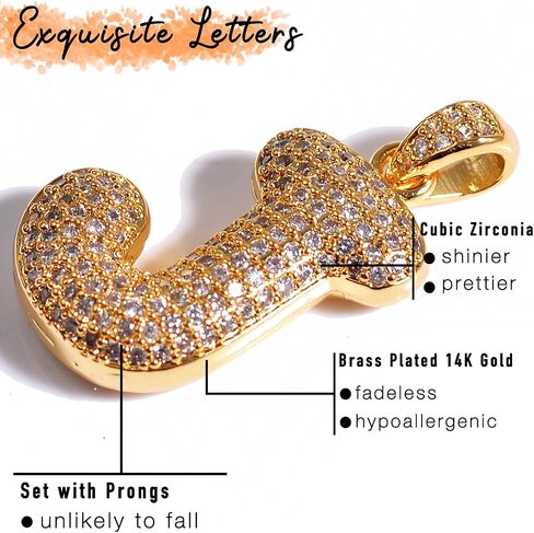stino Cubic Zirconia Bubble Letter Charm for Jewelry Making, Alphabeta Initial Neclace Pendant, Gold Tone Brass in Saudi Arabia