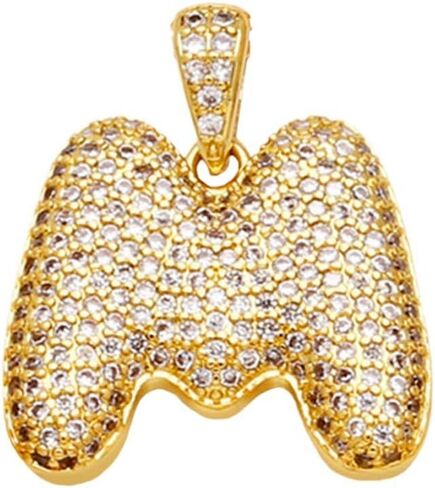 stino Cubic Zirconia Bubble Letter Charm for Jewelry Making, Alphabeta Initial Neclace Pendant, Gold Tone Brass in Kuwait