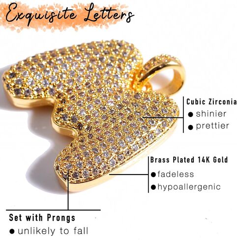 stino Cubic Zirconia Bubble Letter Charm for Jewelry Making, Alphabeta Initial Neclace Pendant, Gold Tone Brass in Kuwait