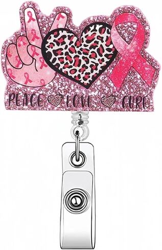 Valentine's Badge Holder Retractable Clip Leopard Heart Badge Reel Retractable Pink Ribbon Cute Valentines Name Tag Acrylic Alligator Clip for Nurse Office Teacher Women & Man in Saudi Arabia
