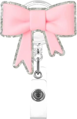 Valentine's Badge Holder Retractable Clip Leopard Heart Badge Reel Retractable Pink Ribbon Cute Valentines Name Tag Acrylic Alligator Clip for Nurse Office Teacher Women & Man in Saudi Arabia