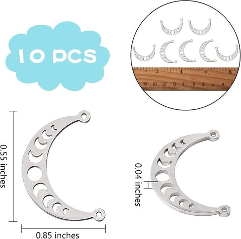 10 Pieces Moon Phase Charms 304 Stainless Steel Moon Pendants Crescent Charm Pendants for Jewelry Necklace Bracelet Earring Making in Saudi Arabia