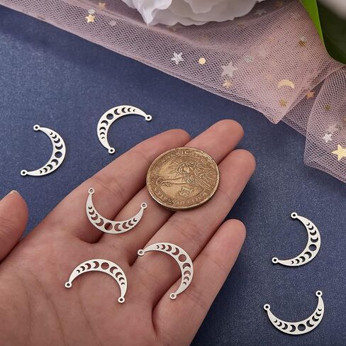 10 Pieces Moon Phase Charms 304 Stainless Steel Moon Pendants Crescent Charm Pendants for Jewelry Necklace Bracelet Earring Making in Saudi Arabia