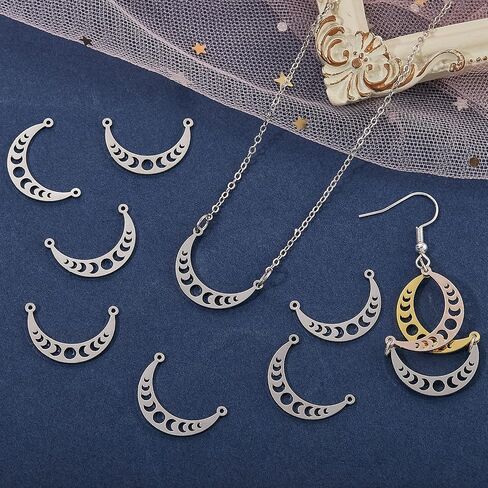 10 Pieces Moon Phase Charms 304 Stainless Steel Moon Pendants Crescent Charm Pendants for Jewelry Necklace Bracelet Earring Making in Saudi Arabia