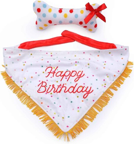 ZippyPaws Dog Birthday Gift Bandana & Bone - Cute Accessories for Girl & Boy Dogs, Holiday Set, Fits Small, Medium, & Large Dogs, Stuffed Plush Toy, Machine Washable Handkerchief - One Size Fits Most in Saudi Arabia