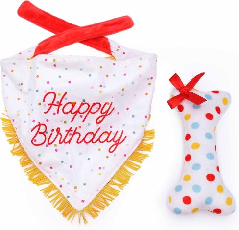 ZippyPaws Dog Birthday Gift Bandana & Bone - Cute Accessories for Girl & Boy Dogs, Holiday Set, Fits Small, Medium, & Large Dogs, Stuffed Plush Toy, Machine Washable Handkerchief - One Size Fits Most in Saudi Arabia