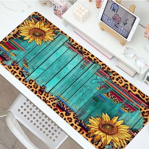 Sunflowers Leopard Large Mouse Pad, PU Leather Desk Pad Protector, Non-Slip Computer Desk Writing Mat, Gaming Keyboard Mouse Pad, Office Desk Accessories in Saudi Arabia