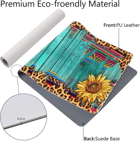 Sunflowers Leopard Large Mouse Pad, PU Leather Desk Pad Protector, Non-Slip Computer Desk Writing Mat, Gaming Keyboard Mouse Pad, Office Desk Accessories in Saudi Arabia