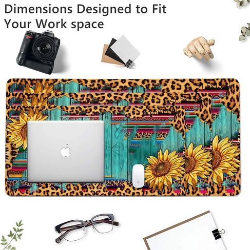Sunflowers Leopard Large Mouse Pad, PU Leather Desk Pad Protector, Non-Slip Computer Desk Writing Mat, Gaming Keyboard Mouse Pad, Office Desk Accessories in Saudi Arabia
