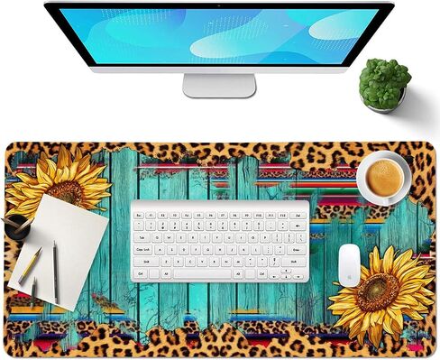Sunflowers Leopard Large Mouse Pad, PU Leather Desk Pad Protector, Non-Slip Computer Desk Writing Mat, Gaming Keyboard Mouse Pad, Office Desk Accessories in Saudi Arabia